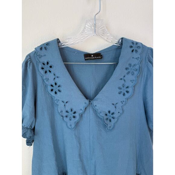 Tuckernuck x Pomander Place French Blue Kit Eyelet Drop Waist Dress Medium - Picture 6 of 8